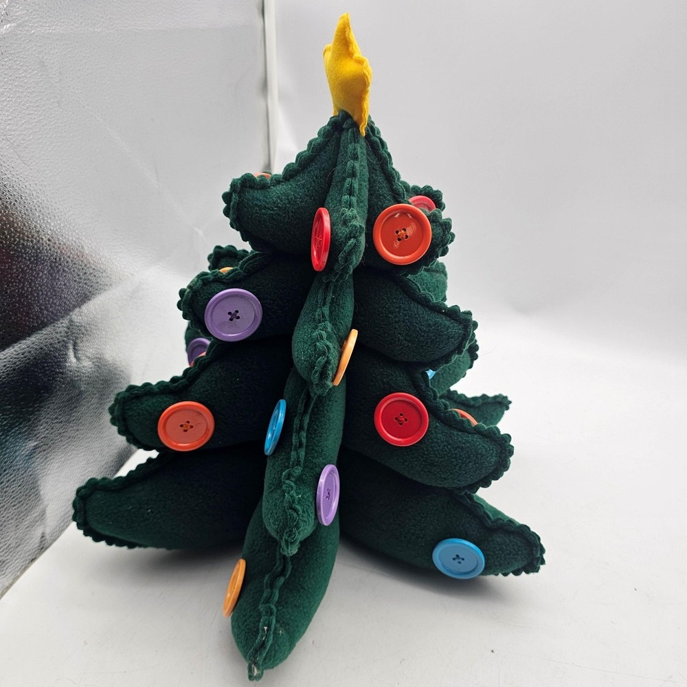 Hallmark Keepsake Kids Fleece Green Christmas Tree Topiary 16" Buttons Decor